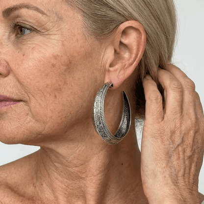 Vintage Bohemian Carved Geometric Hoop Earrings