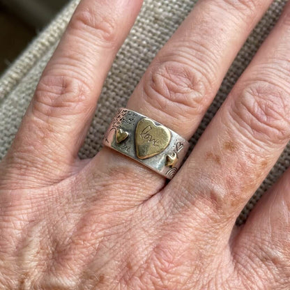 Vintage Two Tone Love Message Statement Band Ring