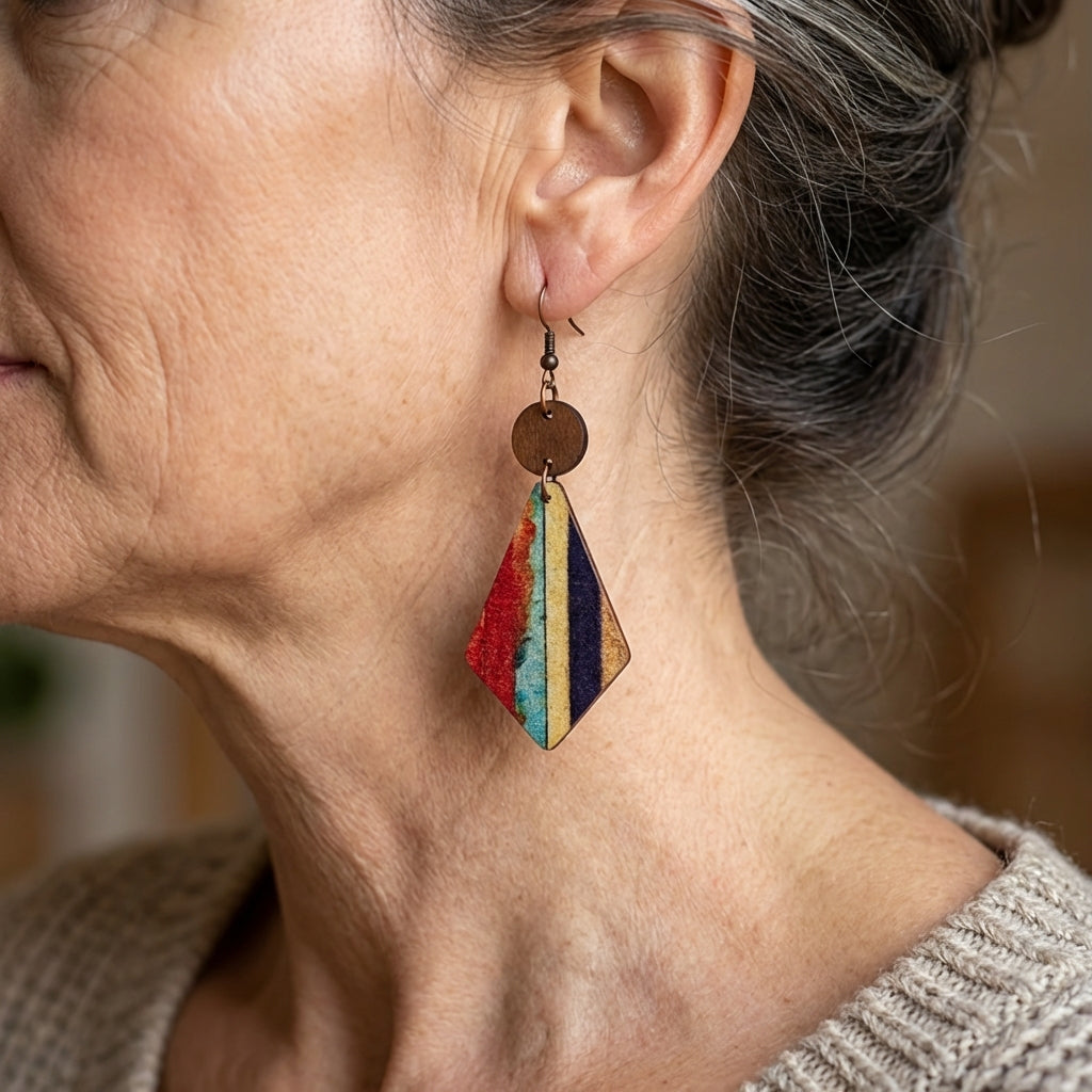 Bohemian Style Striped Wooden Inlay Drop Earrings
