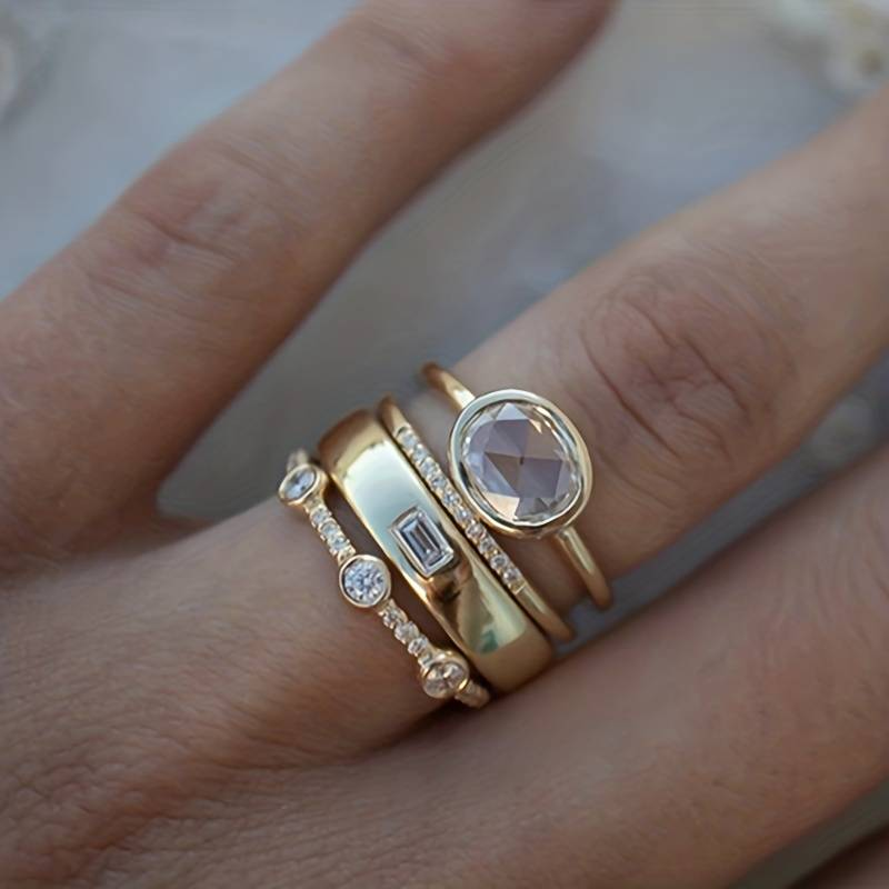 Lily - Gold & Zirconia Ring Set