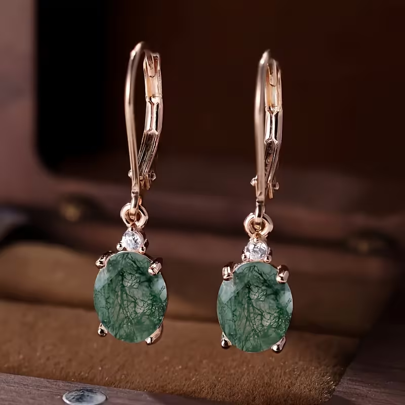 Moss Agate Rounded Earrings