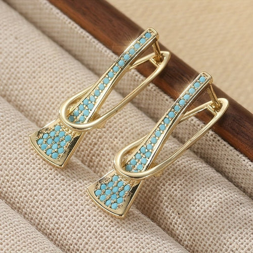 Gold Tone Synthetic Geometric Turquoise Earrings