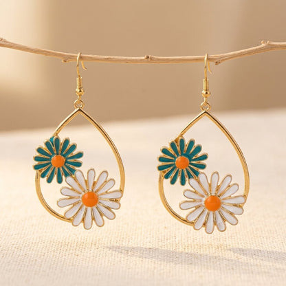 Western Style Enamel Flower Dangle Earrings