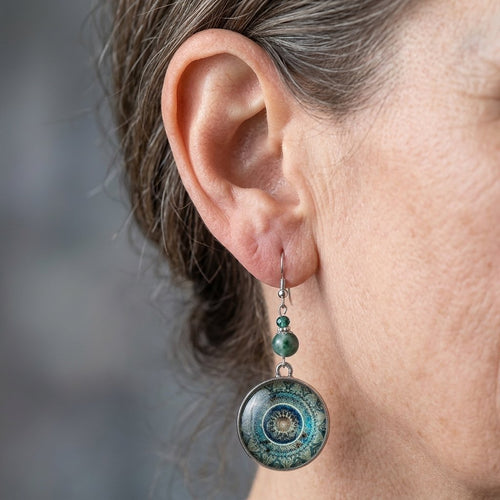 Blue Dangling Mandala Earrings
