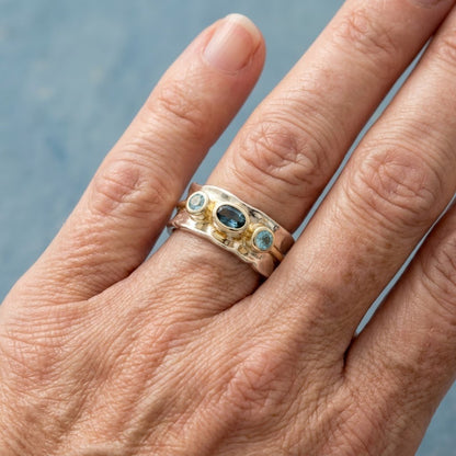Vintage Blue Inlaid Stones Gold-Tone Finish &amp; ring