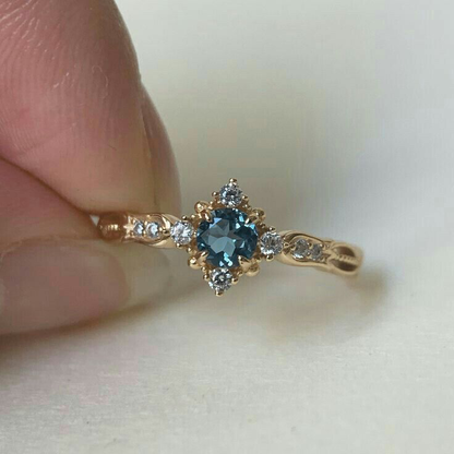 Blue Square Halo Ring