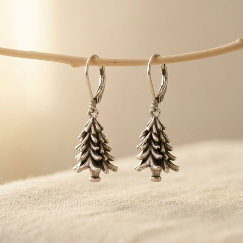 Vintage 3D Pine Tree Earrings