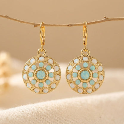 Vintage Turquoise Gold Mandala Geometric Earrings