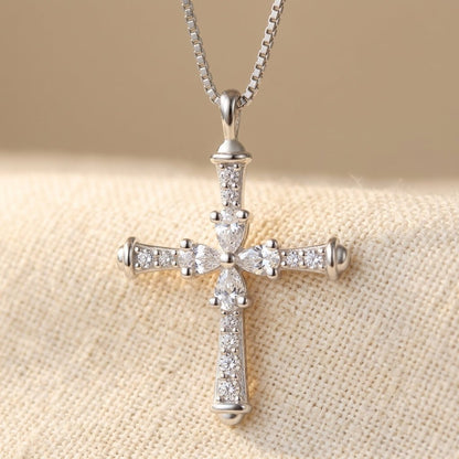 925 Sterling Silver Elegant Silver Cross Necklace With Sparkling Moiss Necklace