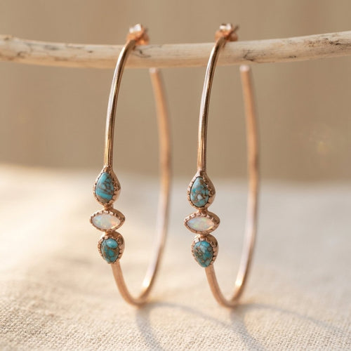 Turquoise Handmade Boho Hoop Stone Earrings