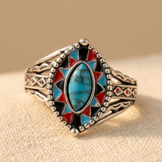 Bohemian Turquoise Horse Eye Ring European American Style Ring