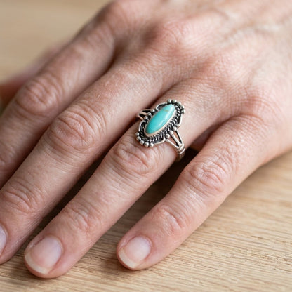Retro Turquoise Marquise Ring Bohemian Ethnic Statement Ring