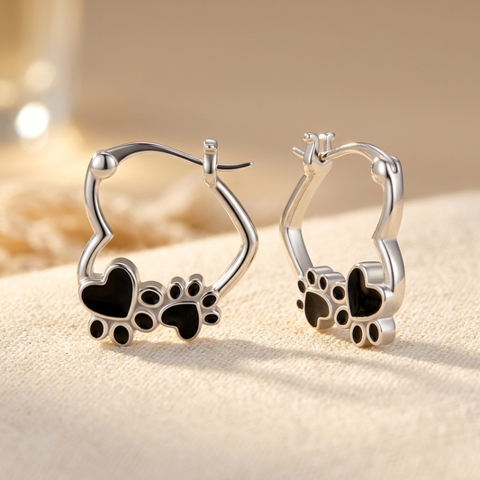 Huggie earrings with heart and black enamel