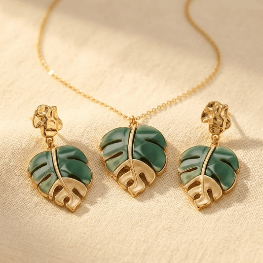 Bohemian Style Irregular Leaf Earrings And Necklace Set Jewelry Set