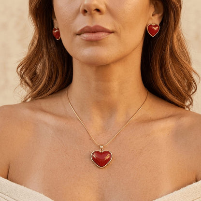 Red Heart Jewelry Set Pendant Necklace Earrings Jewelry Set