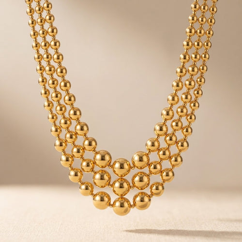 Chunky Golden Bead Layered Statement Necklace