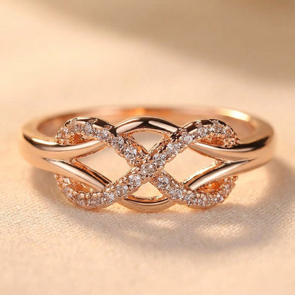 Copper Ring Zirconia Retro Golden Plated