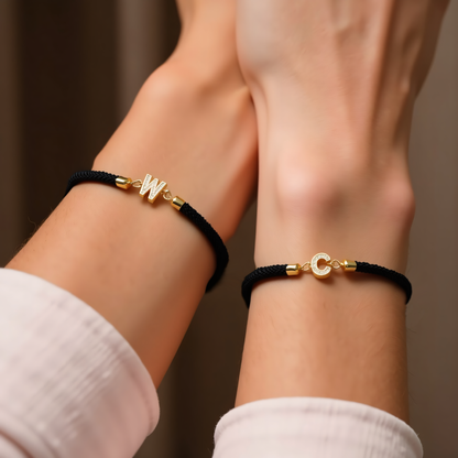Dainty Personalized Initial Cord Bracelet with Pavé Diamond Charm
