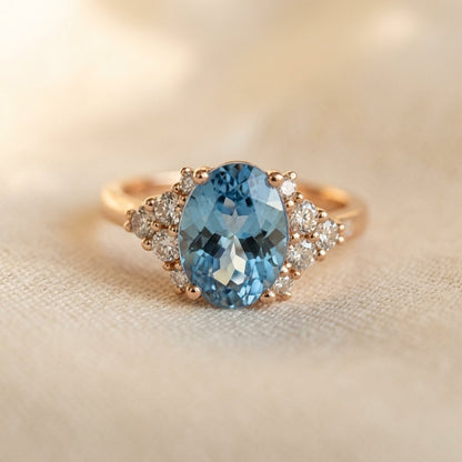 Rose Gold London Blue Topaz Oval Ring