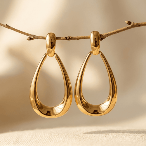 Gold Polished Teardrop Dangle Earrings