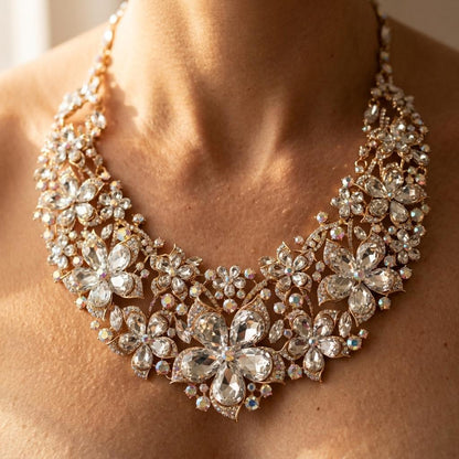 Vintage Baroque Gold Necklace Earrings Jewelry Set