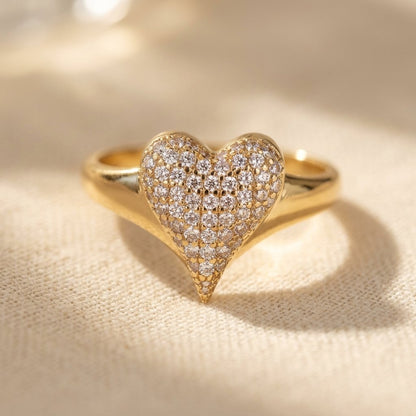 Gold Cubic Zirconia Pavé Heart Ring
