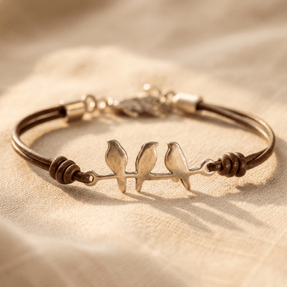 Vintage Three Birds Bronze Leather Bracelet