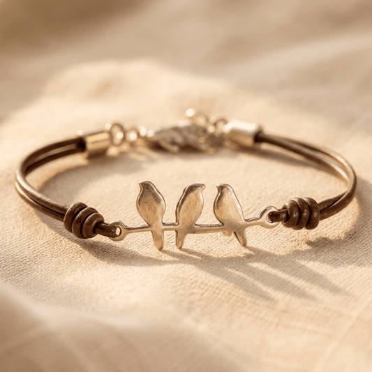 Vintage Three Birds Bronze Leather Bracelet
