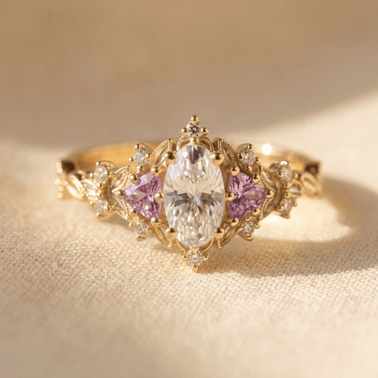 Sparkling Golden Zirconia Flower Ring