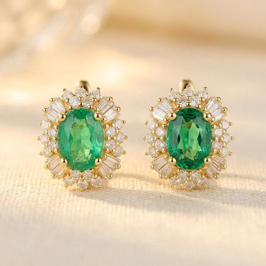 Green Gemstone Round Cut Vintage Stud Earrings