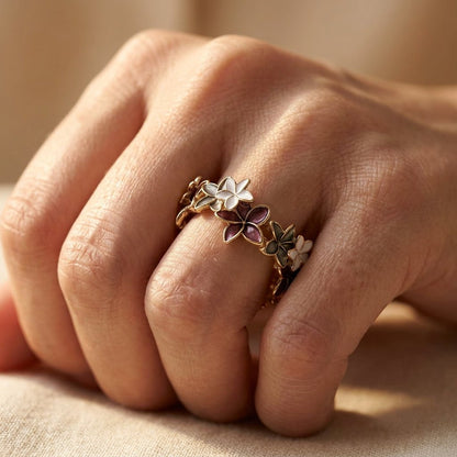 Gold Multicolor Floral Inlay Ring