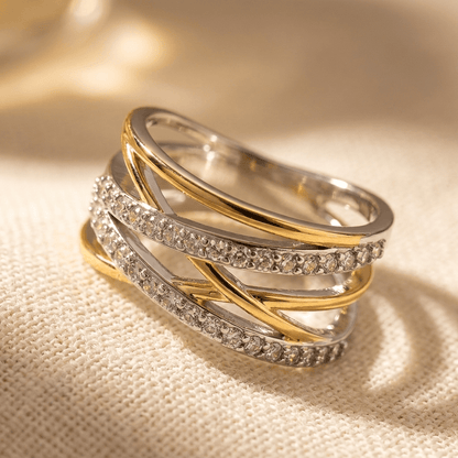 Silver Gold Crossover Cubic Zirconia Ring