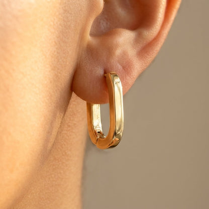 Gold Polished Chunky Oval Hoop Earrings