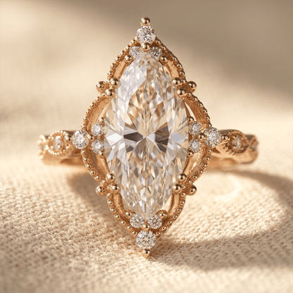 Vintage Bohemian Copper Marquise Rose Quartz Ring