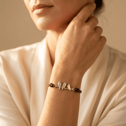 Vintage Three Birds Bronze Leather Bracelet