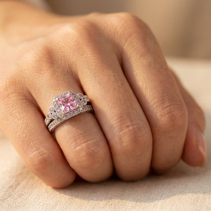 Vintage Rose Gold Filigree Oval Ring Set