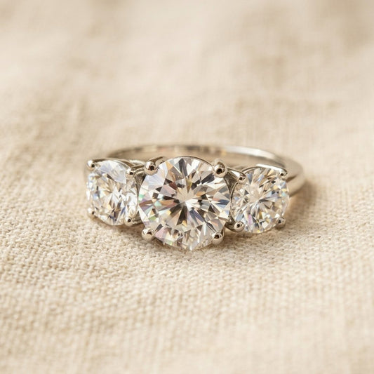 Silver Round Cubic Zirconia Three Stone Ring