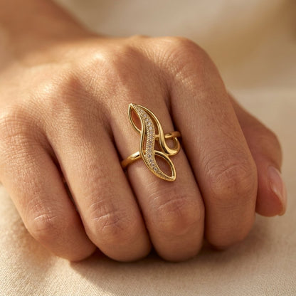 Gold Cubic Zirconia Filigree Wing Ring