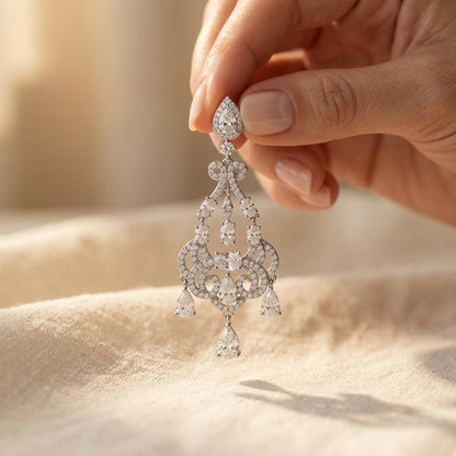 Cubic Zirconia Silver Chandelier Teardrop Earrings