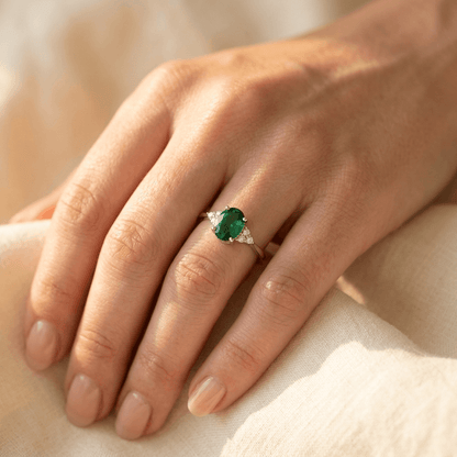 Green Stone Inlaid Silver Stack Ring