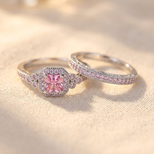 Vintage Rose Gold Filigree Oval Ring Set