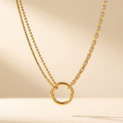 Gold Asymmetrical Chain Circle Necklace