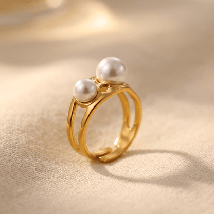 Gold Dual Pearl Geometric Opening Ring