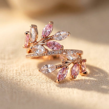 Rose Gold Pink Tourmaline Leaf Ring