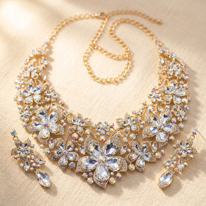 Vintage Baroque Gold Necklace Earrings Jewelry Set