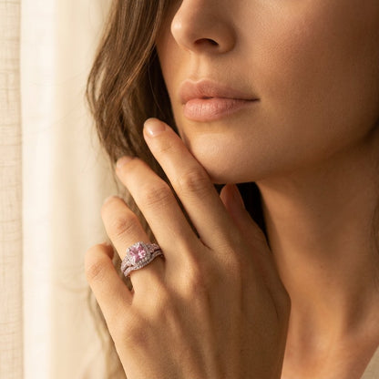 Vintage Rose Gold Filigree Oval Ring Set