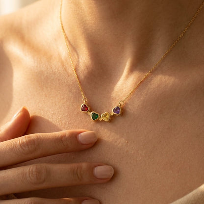 Gold Multicolor Heart Charm Necklace