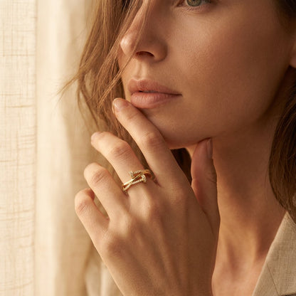 Gold Cubic Zirconia Crossover Ring