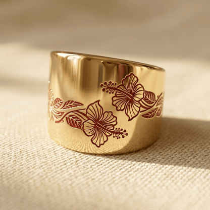 Vintage Red Enamel Flower Wide Ring