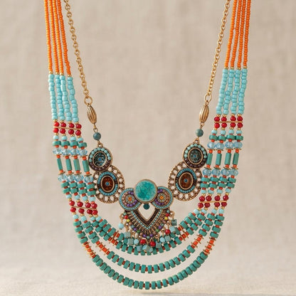 Bohemian Turquoise Beaded Layered Necklace